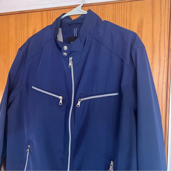 Banana Republic Navy Blue Windbreaker Jacket Coat Silver Hardware XL Preppy - Picture 2 of 10